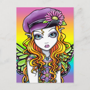 "Sunny" Cute Rainbow Butterfly Fairy Art Postcard Vykort