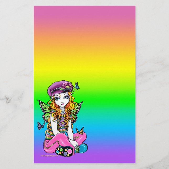 "Sunny" Cute Rainbow Butterfly Fairy Stationery Brevpapper (Framsida)