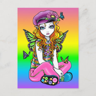 "Sunny" Cute Rainbow Butterfly Flower-vykort Vykort
