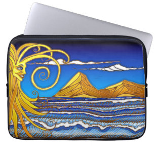 Sunny Day at the Beach Watercolor Painting Laptop Fodral