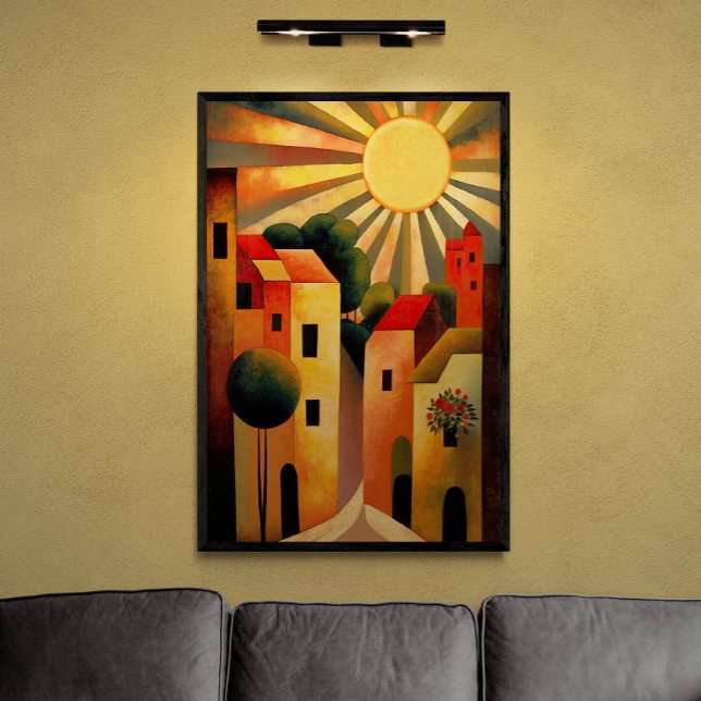 Sunny Day in Small Town AI Art Retro Illustration Poster (Skapare uppladdad)