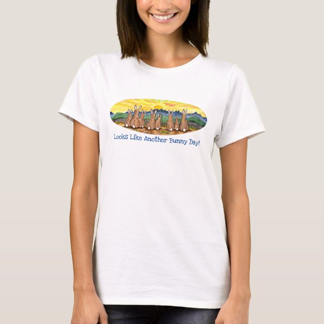 Sunny Day Morgon Sunrise Bunny Rabbit Family Art T Shirt (Framsida)