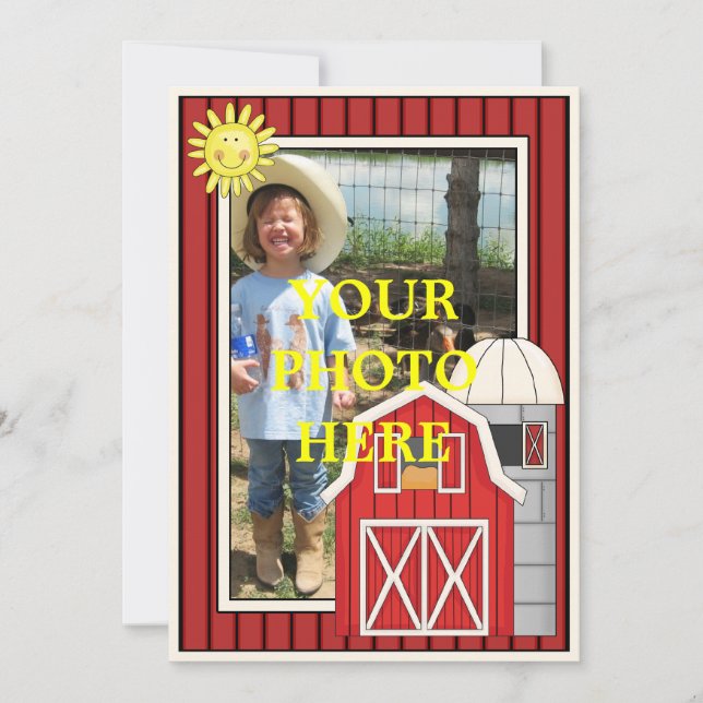 Sunny Day Red Barn - Kids Party eller Babyskor Inbjudningar (Framsida)