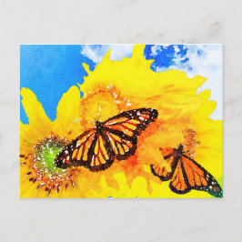 Sunny Day Sunblommor and Monarch Butterflies Vykort