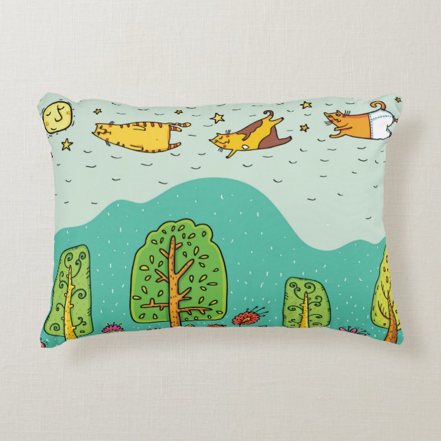 Sunny Days flygande katter Cets Cute Baby Nursery Prydnadskudde (Framsidan)