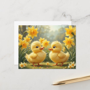 Sunny Duckling Duo Bland Daffodils Vykort