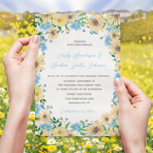 Sunny Elegance Blå himmel Watercolor Blommigt Bröl Inbjudningar