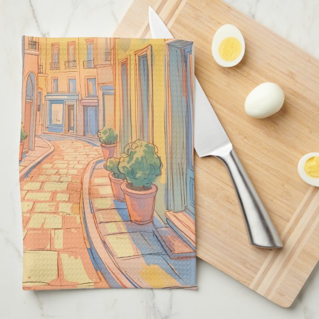 Sunny European Street Kitchen Towel - Mysigt Trave Kökshandduk (Vikt i Fjärdedel)