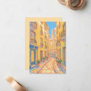 Sunny European Street Mysigt Architecture Travel A Anteckningskort