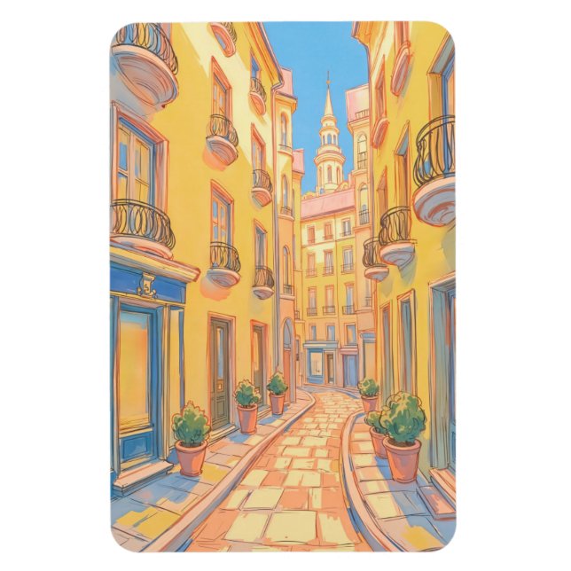 Sunny European Street Mysigt Architecture Travel A Magnet (Vertikal)