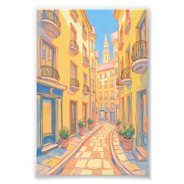 Sunny European Street Photo Print - Mysigt Travel Fototryck (Framsidan)