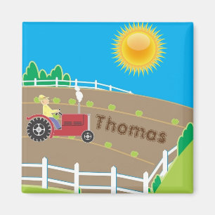 Sunny Farm Tractor Kids Personlig Magnet