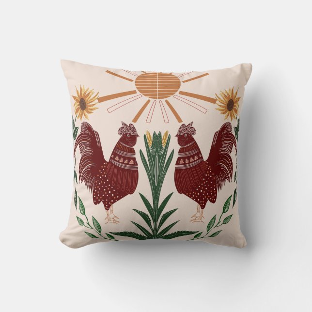 Sunny Folk Art Tupp Symmetrisk design Kudde (Framsida)