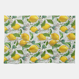 Sunny Fresh Lemons + Flowers Kökshandduk