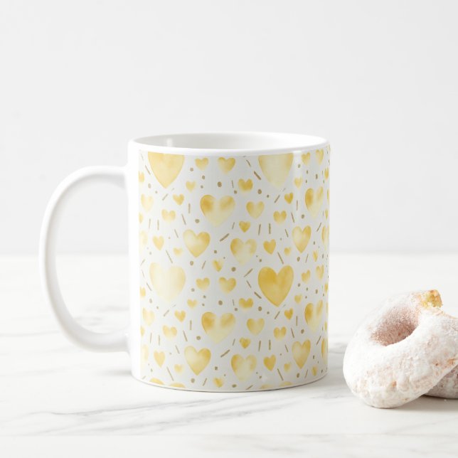 Sunny Golden Watercolor Hearts Kaffemugg (Med munk)