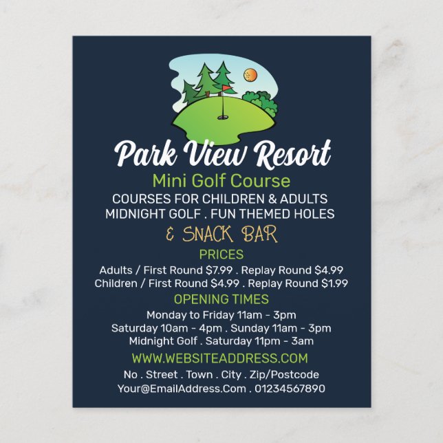 Sunny Golf Course, Mini Golf Course Advertising Flygblad (Framsidan)