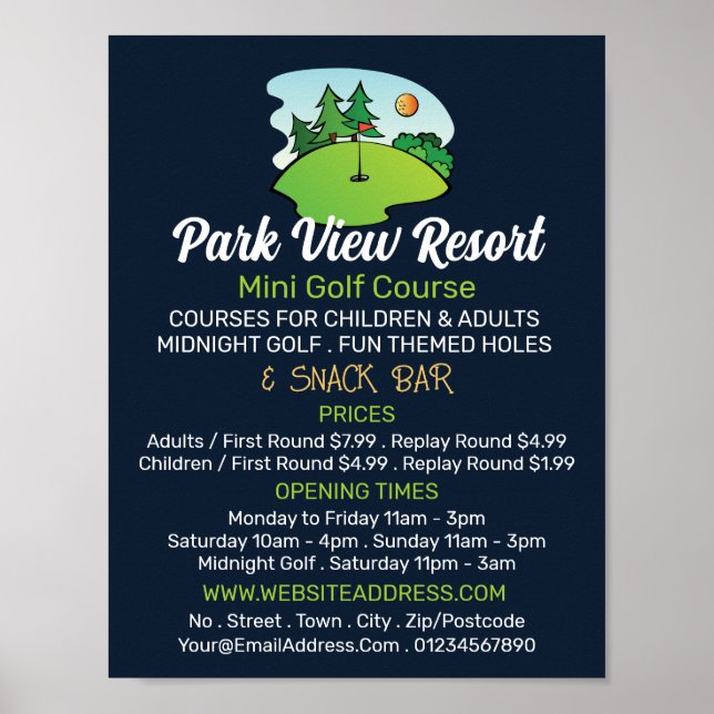 Sunny Golf Course, Mini Golf Course Advertising Poster (Framsidan)