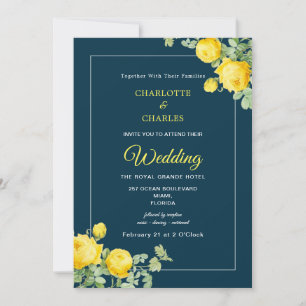 Sunny Gul ros Elegant Blommigt Bröllop inbjuati Inbjudningar