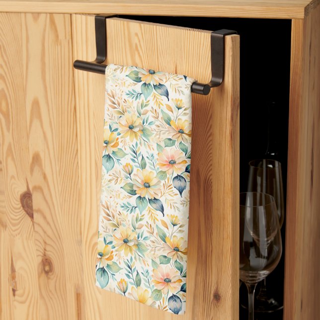 Sunny Guld Flowers Kökshandduk (Thirds Fold)