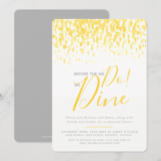 Sunny gult dab art rehearsal middag innan vi gör d inbjudningar (Fram/baksida)