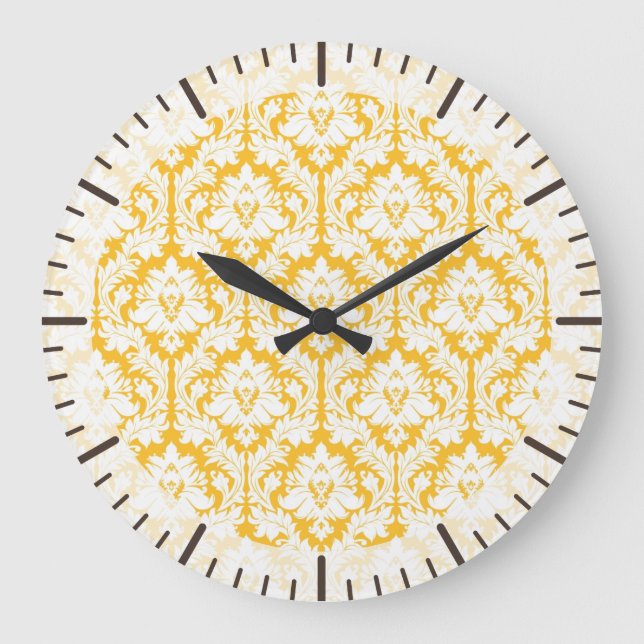 Sunny Gult Damask Stor Klocka (Framsida)