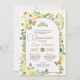 Sunny Gult Guld Butterfly Watercolor Quinceañera Inbjudningar