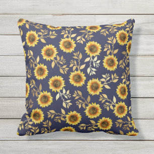 Sunny Gult Guld Solblommor Löv Mönster Kudde