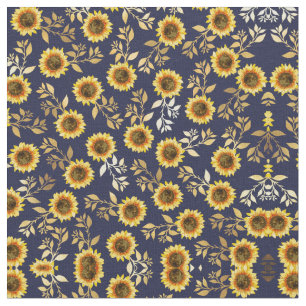 Sunny Gult Guld Solblommor Löv Mönster Tyg