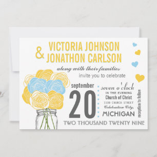 Sunny Gult Himlar Blue Blommigt Modern Typografi Inbjudningar
