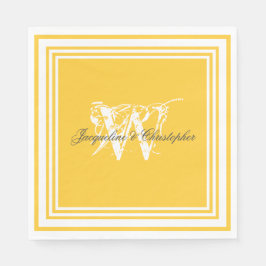 Sunny Gult Monogram Elegant bröllop Cake Papper Pappersservett