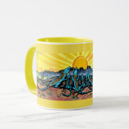 Sunny Gult Mugg, Blue Lizard Watching Sunrise Mugg