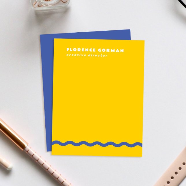 Sunny Gult och Blue Violet Vågigt Ram Personal Tack Kort (sunny yellow personal stationery note cards with dark violet blue backer and wavy line detail)