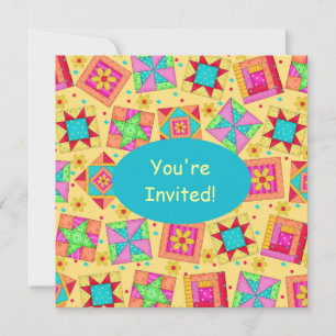 Sunny Gult och turkos Patchwork Quilt Block Art Inbjudningar