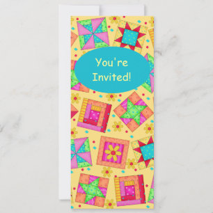 Sunny Gult och turkos Patchwork Quilt Block Art Inbjudningar