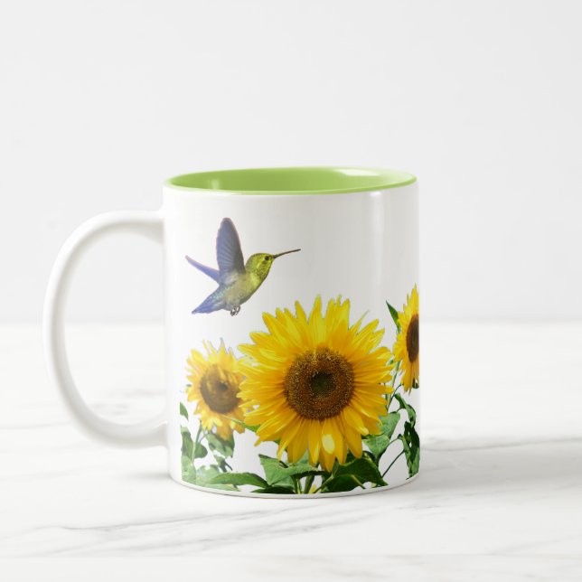 Sunny Gult Solblommor och Hummingbird Två-Tonad Mugg (Vänster)