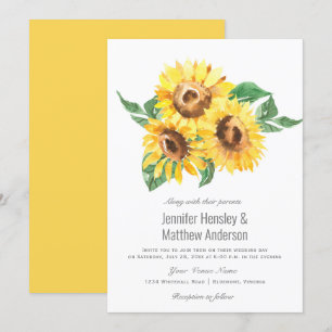 Sunny Gult Watercolor Sunblommor Bröllop Inbjudningar