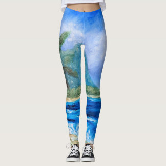 Sunny Hawaii Beach Painting Tropical Paradise Hand Leggings