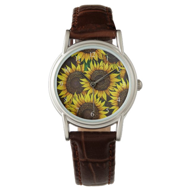 Sunny Large Sunblommor Mönster Armbandsur (Framsida)