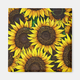 Sunny Large Sunblommor Mönster Magnet