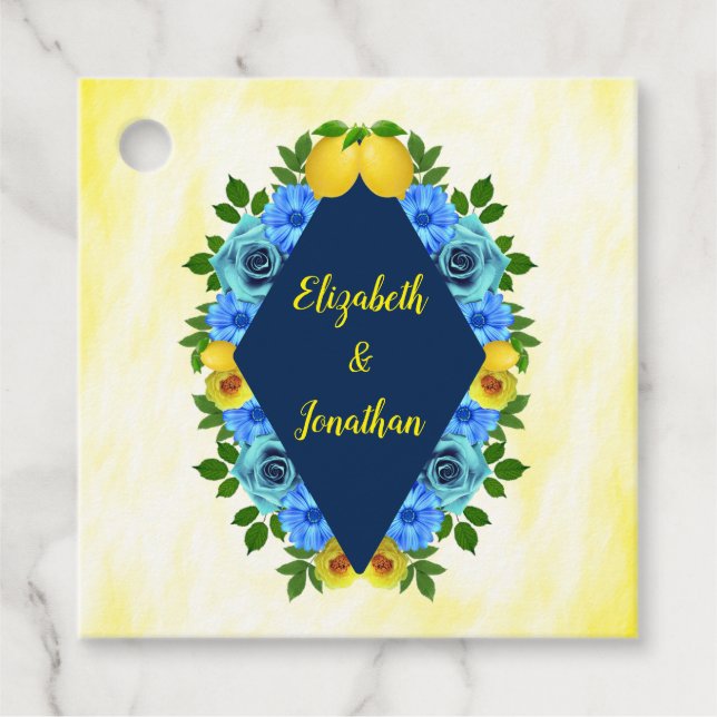 Sunny Lemon Blommigt Bröllop Gåvor Etiketter (Framsida)