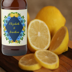 Sunny Lemon Blommigt Bröllop Ölflaska Etikett