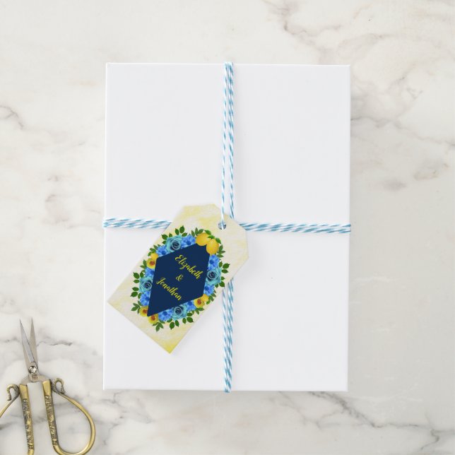 Sunny Lemon Blommigt Bröllop Presentetikett (Med Snöre)