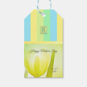 Sunny Lime Pastel Palette Tulip Photo Monogram Presentetikett