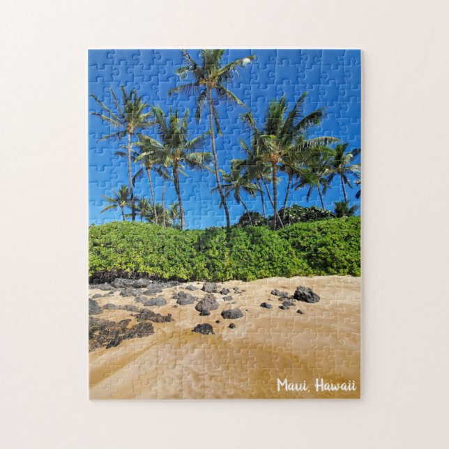 Sunny Maui Beach och Handflatan Träd Pussel (Vertikal)