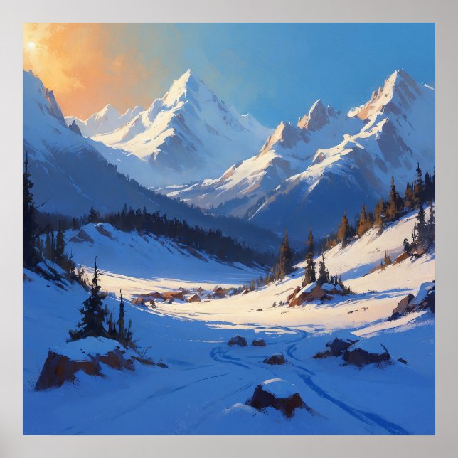 Sunny Mountain Landscape Painting Poster (Framsidan)