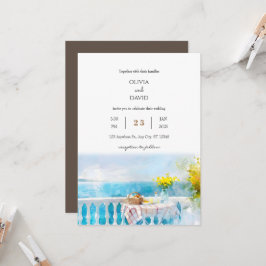 Sunny Ocean View Breakfast Balcony Beach Wedding Inbjudningar