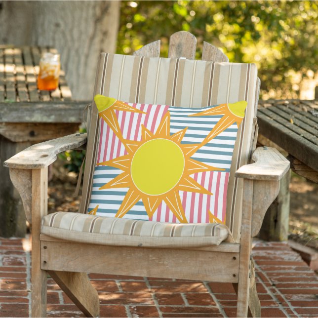 Sunny orange gult sol vit, rosa rand kudde (Stol)