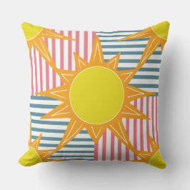 Sunny orange gult sol vit, rosa rand kudde