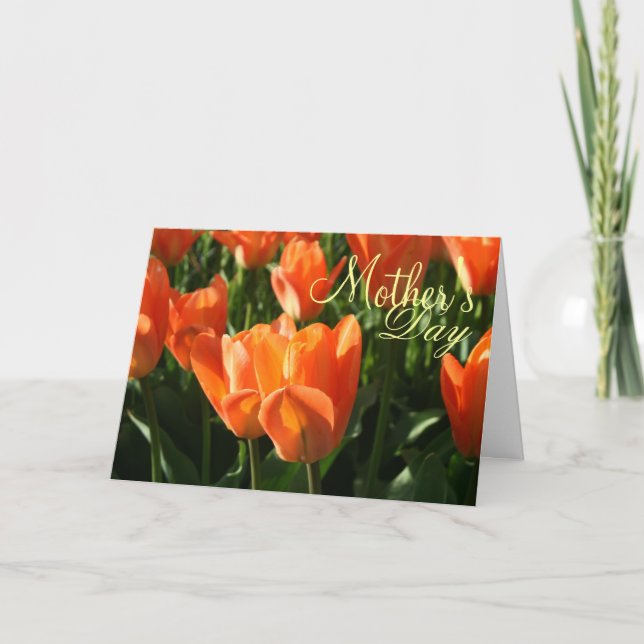 Sunny Orange Tulips Mors dag Greeting Card Kort (Framsida)