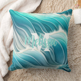 Sunny Pastel Ocean Vågar Monogram Kudde